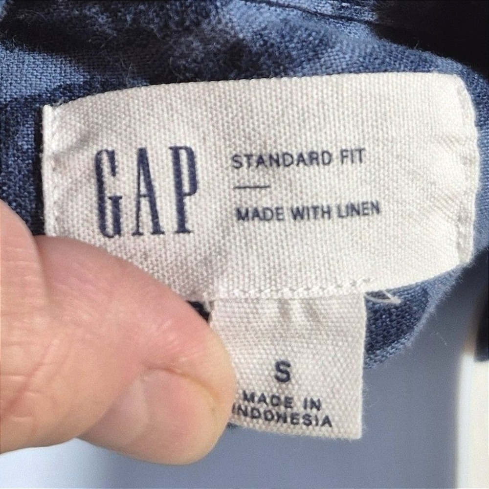 Gap Hawaiian blue linen short sleeve button shirt monsterra‎ leaf mens small - Picture 6 of 15